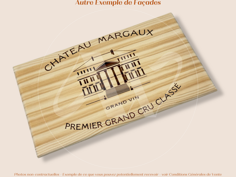 Estampe / Façade d'une caisse de vin en bois du Chateau Margaux - Bordeaux | Format 30x17 cm