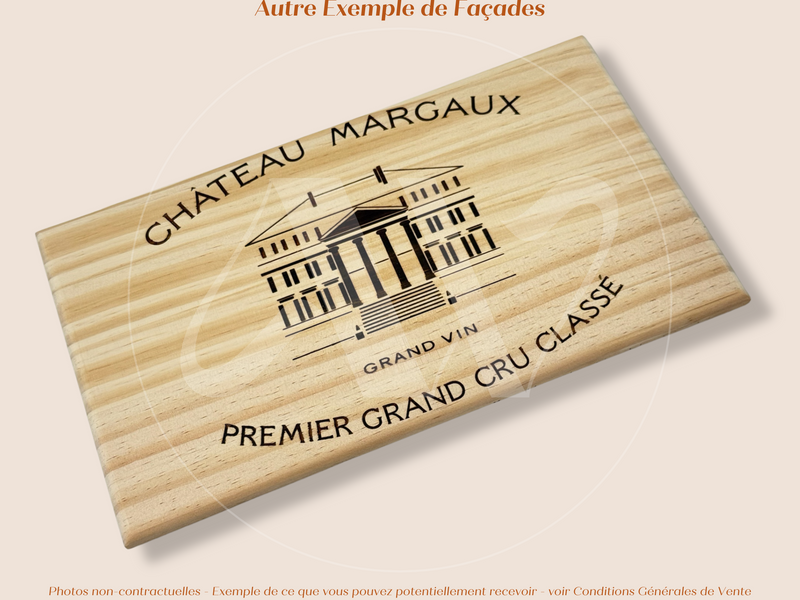 Estampe / Façade d'une caisse de vin en bois du Chateau Margaux - Bordeaux | Format 30x17 cm