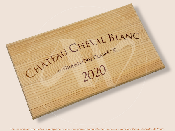 Estampe / Façade d'une caisse de vin en bois du Chateau Cheval Blanc 2020 - Bordeaux | Format 6 bouteilles = 30x17 cm