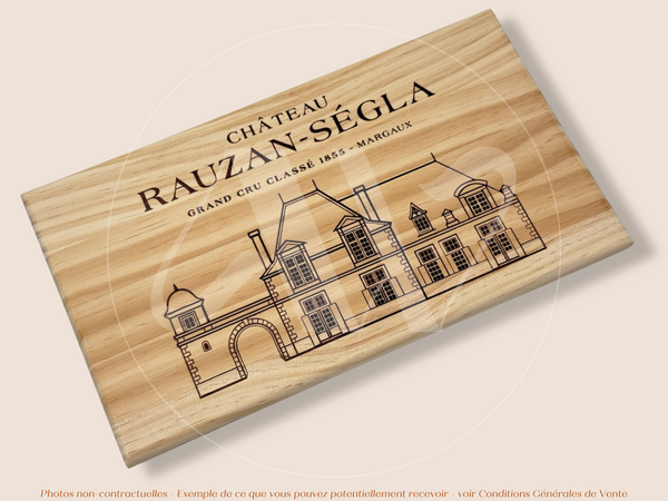 Estampe / Façade d'une caisse de vin en bois du Chateau Rauzan Segla - Margaux - Bordeaux | Format 12 bouteilles = 30x17