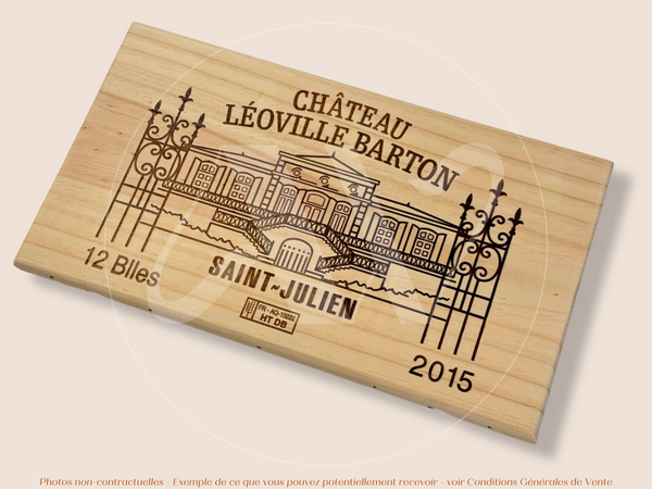 Estampe / Façade d'une caisse de vin en bois du Chateau Leoville Barton - 2015 - Bordeaux | Format : 30x17 cm
