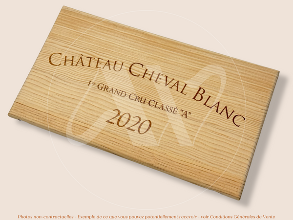 Estampe / Façade d'une caisse de vin en bois du Chateau Cheval Blanc 2020 - Bordeaux | Format 6 bouteilles = 30x17 cm