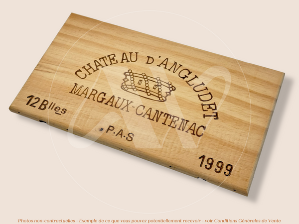 Estampe / Façade d'une caisse de vin en bois du Chateau d'Angludet - 1999 - Margaux - Bordeaux | Format : 30x17 cm