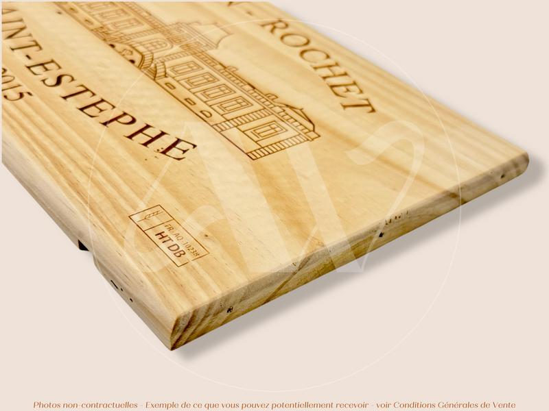 Estampe / Façade d'une caisse de vin en bois du Chateau Lafon Rochet - Saint Estephe - 2015 - Bordeaux | Format 30x17 cm