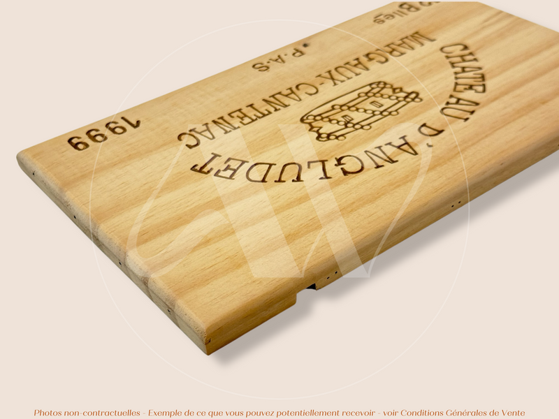 Estampe / Façade d'une caisse de vin en bois du Chateau d'Angludet - 1999 - Margaux - Bordeaux | Format : 30x17 cm