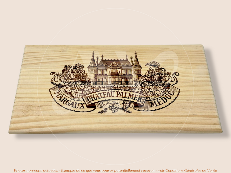 Estampe / Façade d'une caisse de vin en bois du Chateau Palmer - Margaux - Bordeaux | Format 30x17 cm