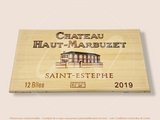 Estampe / Façade d'une caisse de vin en bois du Chateau Haut Marbuzet - Saint Estephe - 2019 - Bordeaux | Format 30x17 cm