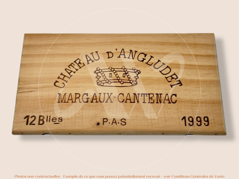 Estampe / Façade d'une caisse de vin en bois du Chateau d'Angludet - 1999 - Margaux - Bordeaux | Format : 30x17 cm