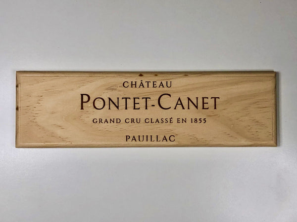 Estampe / Façade d'une caisse de vin en bois du Chateau Pontet Canet - Bordeaux | Format 1 bouteille = 30x9 cm