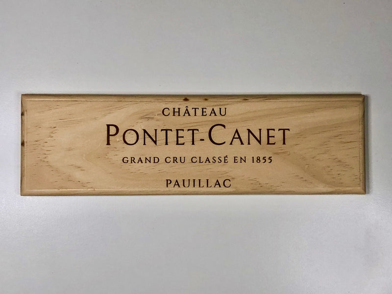 Estampe / Façade d'une caisse de vin en bois du Chateau Pontet Canet - Bordeaux | Format 1 bouteille = 30x9 cm