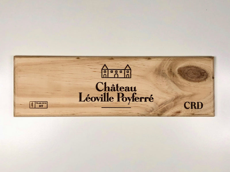 Estampe / Façade d'une caisse de vin en bois du Chateau Léoville Poyferré - Bordeaux | Format 1 bouteille = 30x9 cm