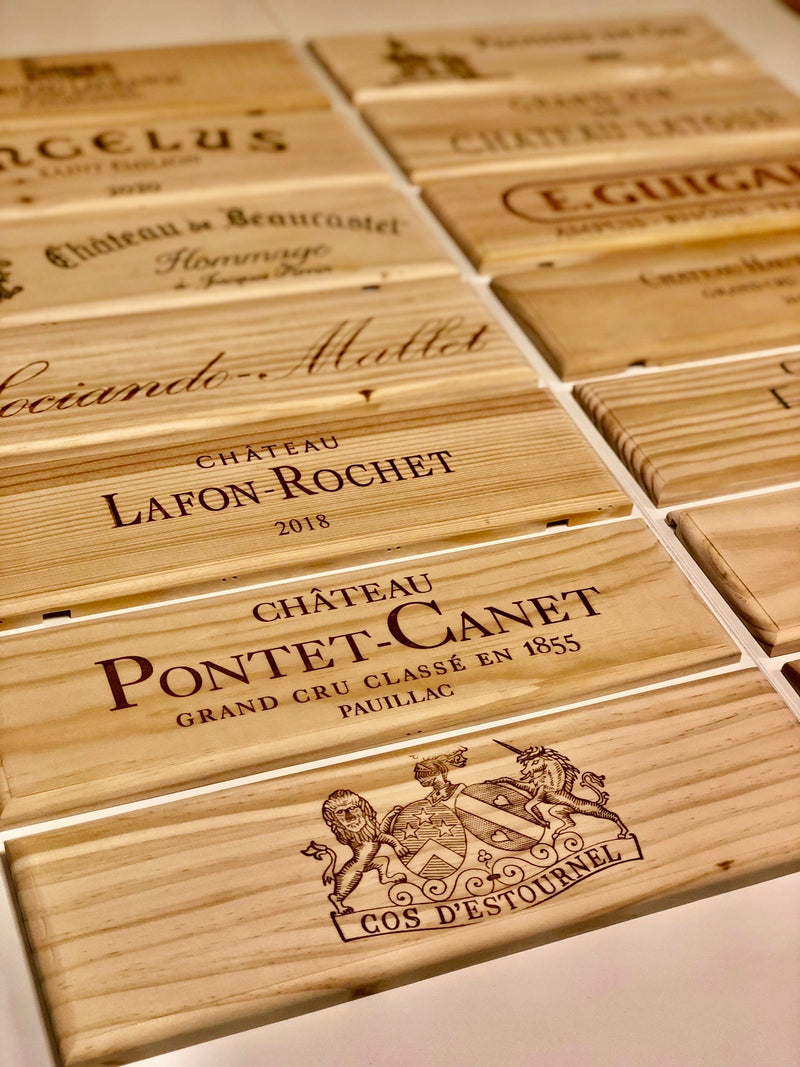 Estampe / Façade d'une caisse de vin en bois du Chateau Pontet Canet - Bordeaux | Format 1 bouteille = 30x9 cm