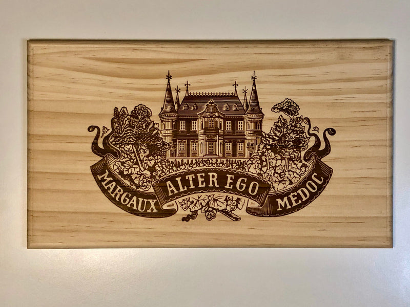 Estampe / Façade d'une caisse de vin en bois du Chateau Palmer - Alter Ego - Margaux - Bordeaux | Format 6 bouteilles = 30x17 cm