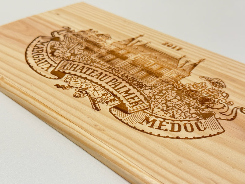 Estampe / Façade d'une caisse de vin en bois du Chateau Palmer - Millésime 2017 - Margaux - Bordeaux | Format 6 ou 12 bouteilles = 30x17 cm