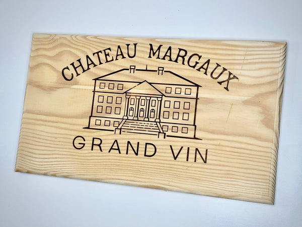 Estampe / Façade d'une caisse de vin en bois du Chateau Margaux - Bordeaux | Format 12 bouteilles = 30x17