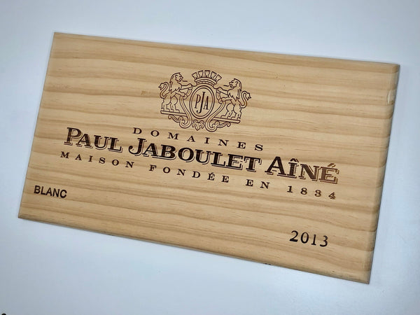 Estampe / Façade d'une caisse de vin en bois du Domaine Paul Jaboulet Ainé - Bourgogne | Format 6 bouteilles = 30x17
