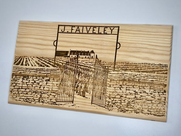 Estampe / Façade d'une caisse de vin en bois du Domaine Faiveley - Bourgogne | Format 6 bouteilles = 30x17